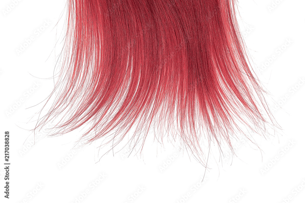 Tips of red hair on white background