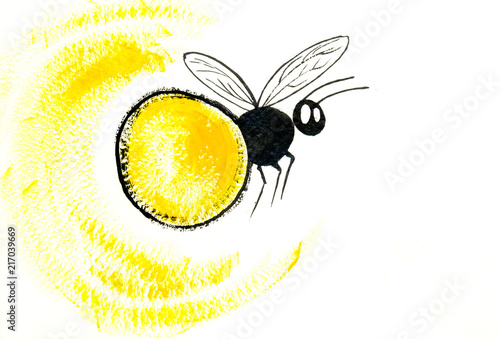 Fotografija Lightning bugs. Funny Firefly handmade illustration. Ink sketch.