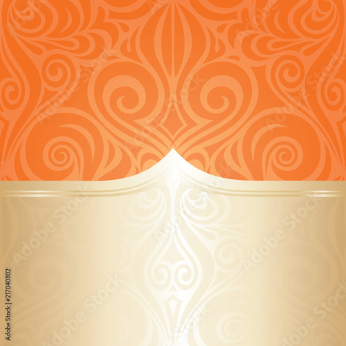 Gentle orange wedding floral background with gold copy space