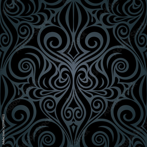Black Floral decorative vintage damask Background trendy fashion wallpaper design