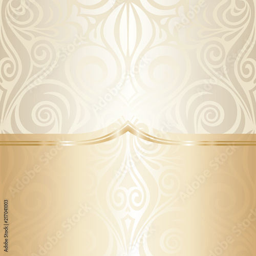 Wedding Floral decorative vintage mandala Background Ecru Bege pale wallpaper pattern design with golden copy space