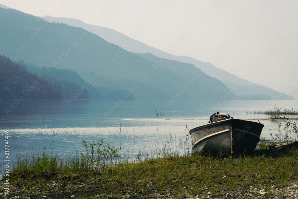 Old Boat resting on lake shore