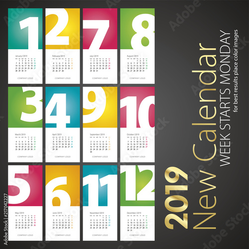 New Desk Calendar 2019 week starts monday landscape background