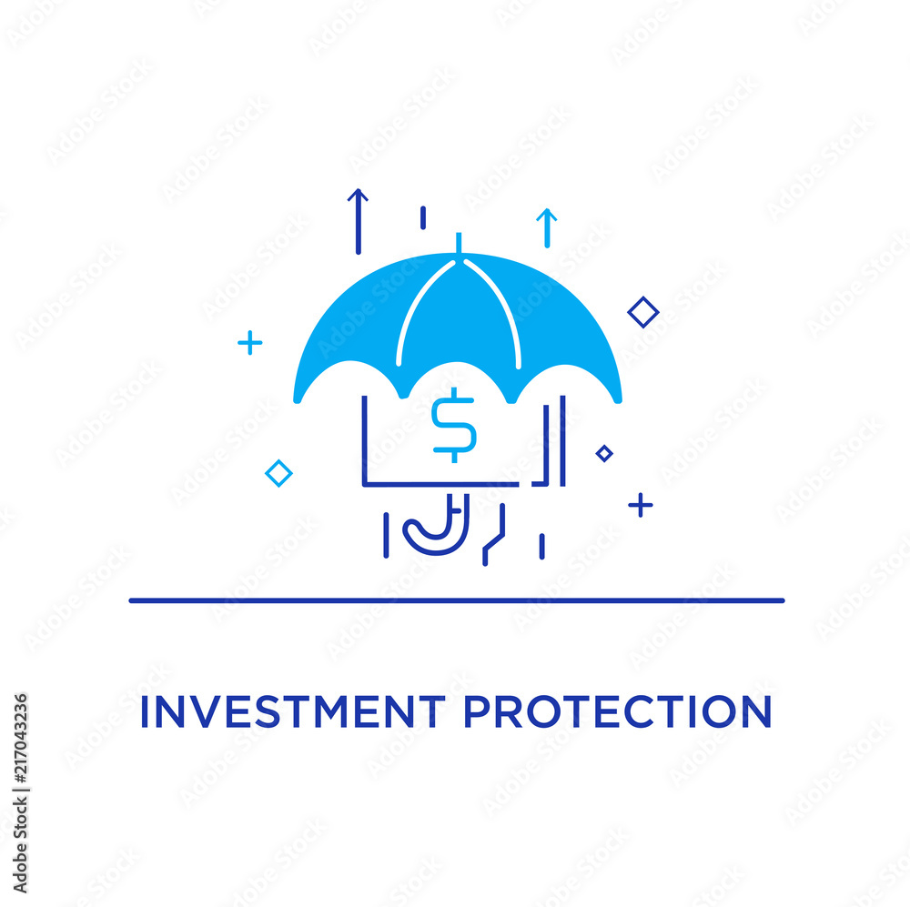 Umbrella harbors accumulated money. growth charts Success, growth rates. Line icon illustration Umbrella harbors accumulated money. growth charts Success, growth rates. Line icon illustration