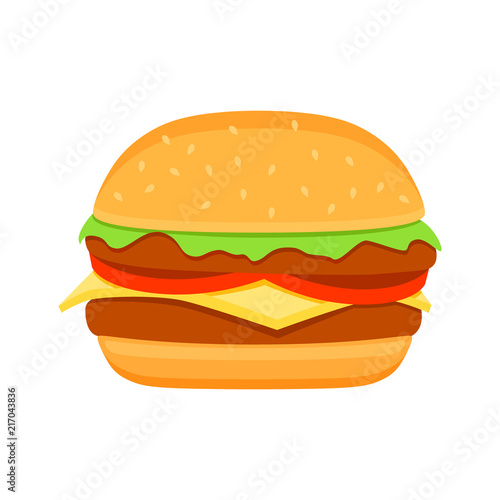 Burger colorful vector cartoon. Fast food burger vector clipart icon.