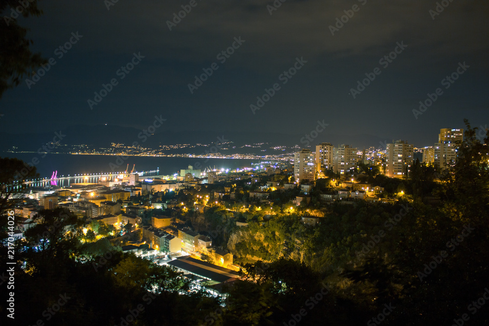 noise pollution night modern city concept view from above near sea