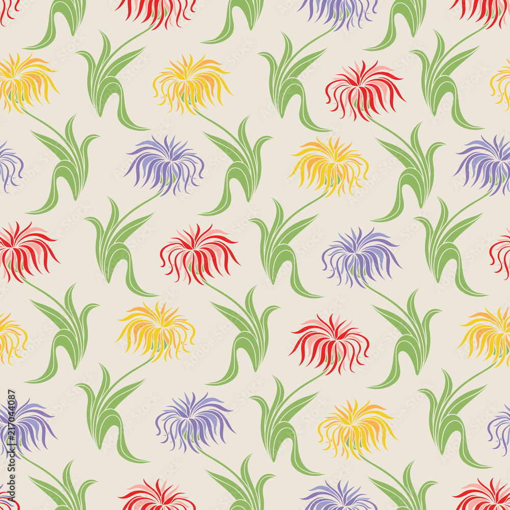 Beige Floral Seamless Pattern with Aster Flowers