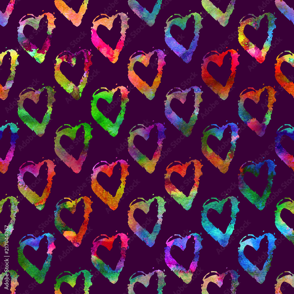 seamless pattern with brush stripes and strokes. Rainbow watercolor color on violet background. Hand painted grange texture. Ink geometric elements. Fashion modern style. Endless fabric print. seamless pattern with brush stripes and strokes. Rainbow watercolor color on violet background. Hand painted grange texture. Ink geometric elements. Fashion modern style. Endless fabric print.