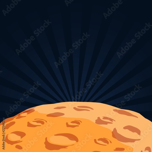 Surface of the planet with craters similar to the moon in cartoon style