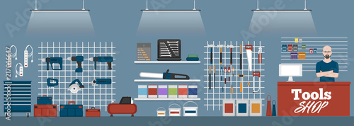 Tools shop banner with instruments