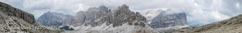 Panorama in the dolomies, alps, mountains with clouds and rough rocks