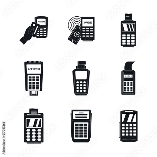 Bank terminal card credit machine icons set. Simple illustration of 9 Bank terminal card credit machine vector icons for web