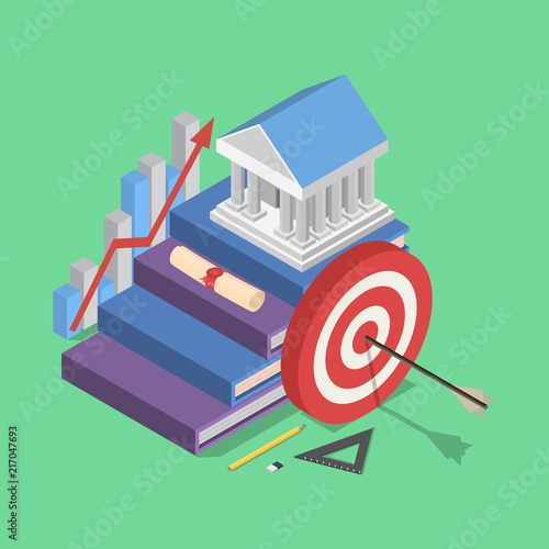 Literacy Day book target knowledge library banner concept. Isometric illustration of Literacy Day book target knowledge library vector banner for web