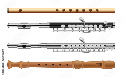 Flute musical instrument krishna music icons set Fototapet