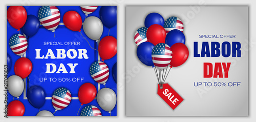 Labor Day sale celebration american banner concept set. Realistic illustration of 2 Labor Day sale celebration american vector banner concepts for web