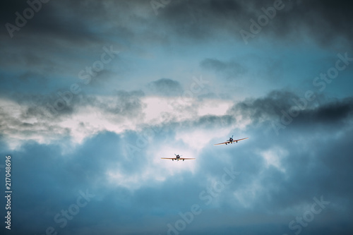 Old Planes Aircraft Airplanes Flying In Cloudy Sky