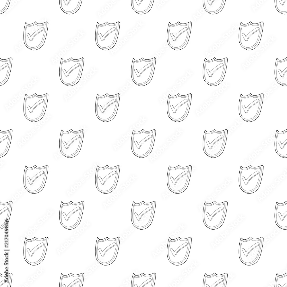 Shield with green tick icon in outline style on a white background Shield with green tick icon in outline style on a white background