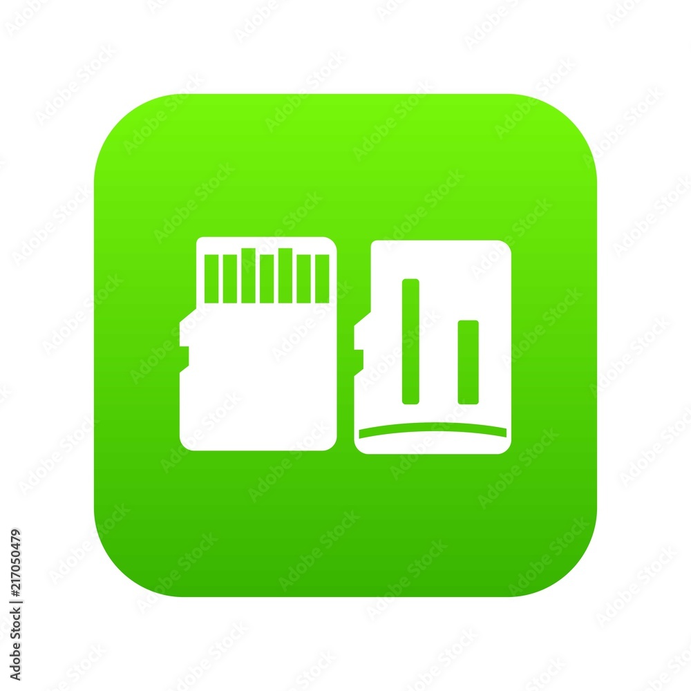 Both sides of SD memory card icon digital green for any design isolated on white vector illustration Both sides of SD memory card icon digital green for any design isolated on white vector illustration