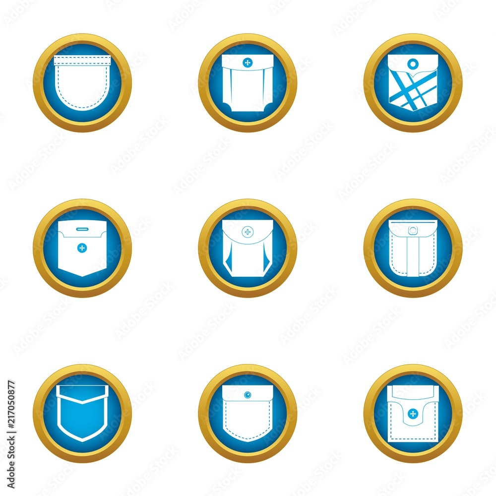 Outside pocket icons set. Flat set of 9 outside pocket vector icons for web isolated on white background Outside pocket icons set. Flat set of 9 outside pocket vector icons for web isolated on white background