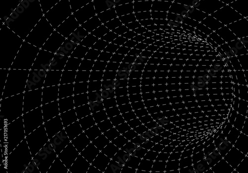 Tunnel or wormhole. Digital 3d wireframe tunnel. 3D tunnel grid. Network cyber technology.