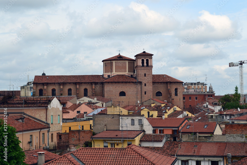 A side view of the old Duomo of the little town of Rovigo in Veneto. It is one of the oldest buildings in this city, dates back around the year 1000