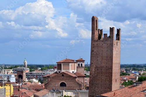 Aerial panoramic view of the city center of the little town of Rovigo with its main landmarks the tower and the Duomo. It is a nice village close to Venice in Italy. photo