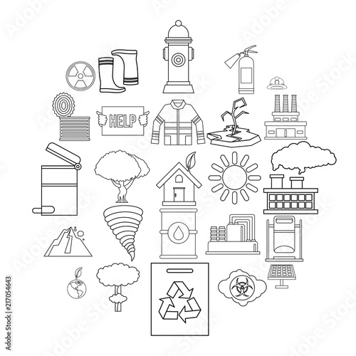 Catastrophic event icons set. Outline set of 25 catastrophic event vector icons for web isolated on white background