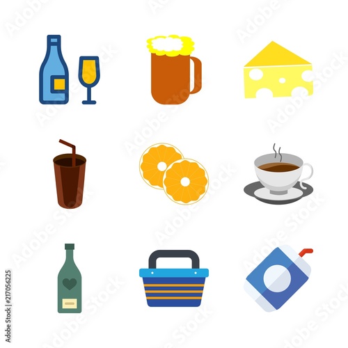 drink icons set. market, carbonation, purchasing and chardonnay graphic works