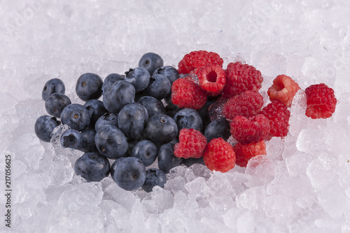 Mixed berries on ice.