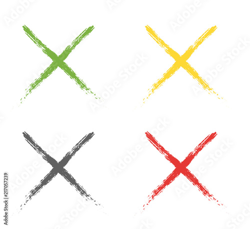Grunge letter X of different colors. Icon of confirmation or rejection. Vector element of the test icon.