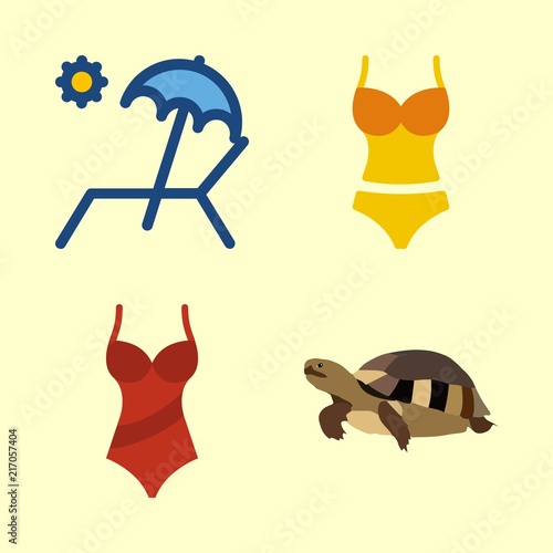 tropical vector icons set. swimsuit  sunbed and turtle in this set