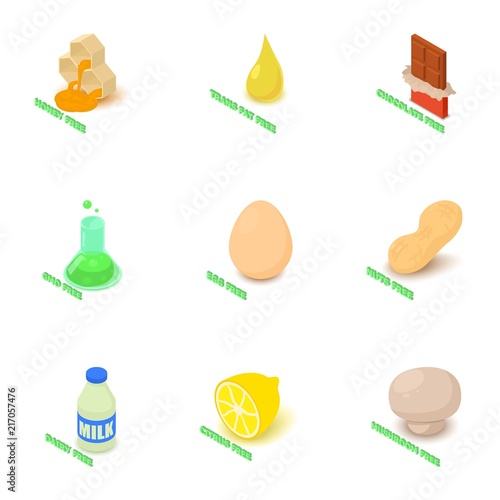 Intolerant icons set. Isometric set of 9 intolerant vector icons for web isolated on white background