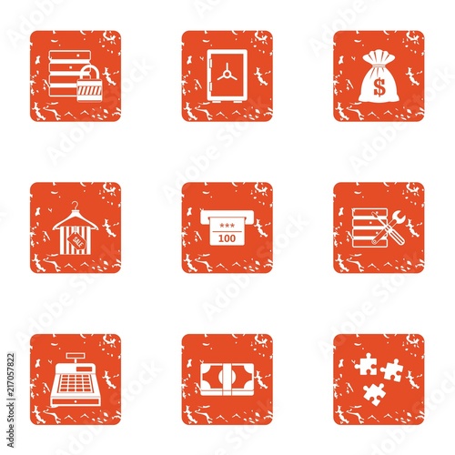 Encashment icons set. Grunge set of 9 encashment vector icons for web isolated on white background