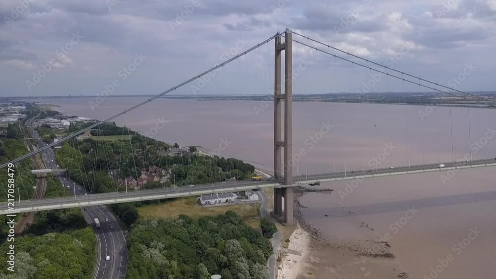 AERIAL VIDEO Panning down looking at North Tower of Humber Bridge AERIAL VIDEO Panning down looking at North Tower of Humber Bridge