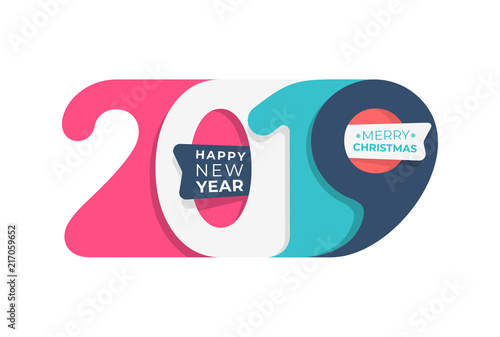 Happy New Year. 2019 colored in pastel colors number text design typography pattern. Design for greeting poster and cards, calendars, banners, site, business card, covers. Isolated vector illustration