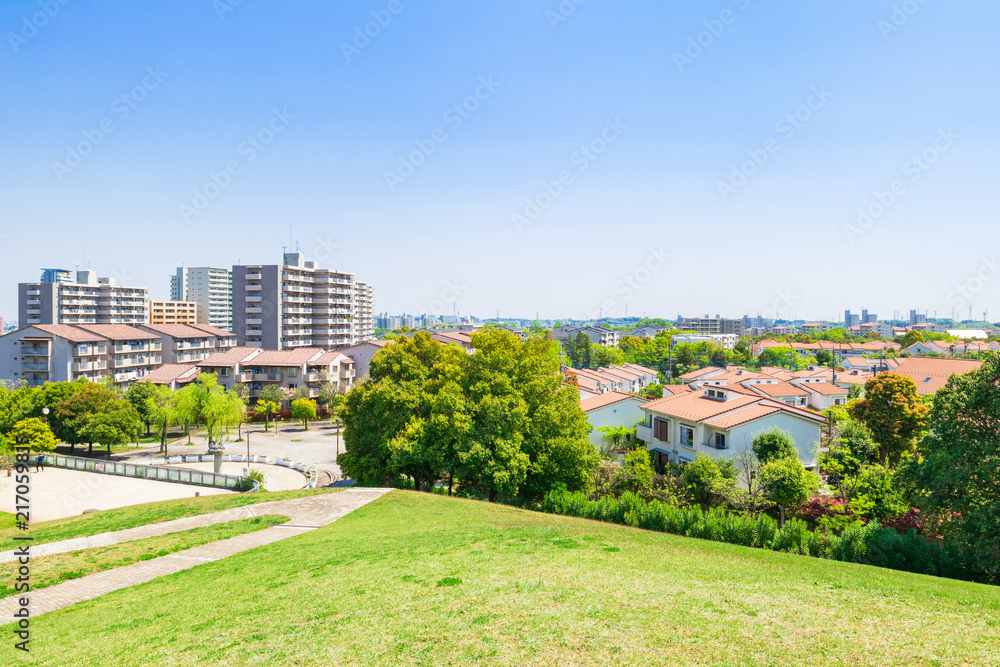 青空が広がる住宅街