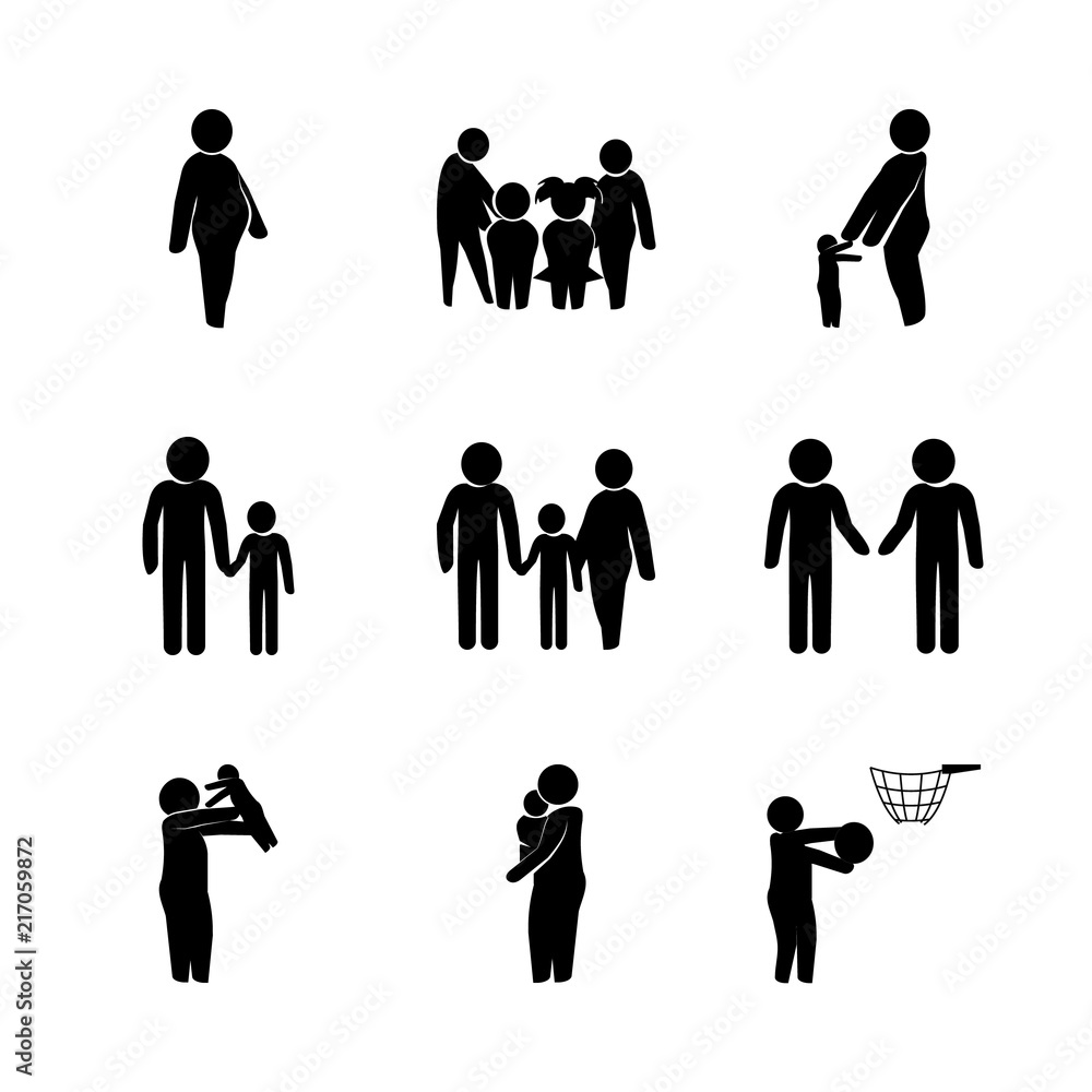 child vector icons set. child playing basketball, hug to the mother, mother and baby and pregnant in this set child vector icons set. child playing basketball, hug to the mother, mother and baby and pregnant in this set