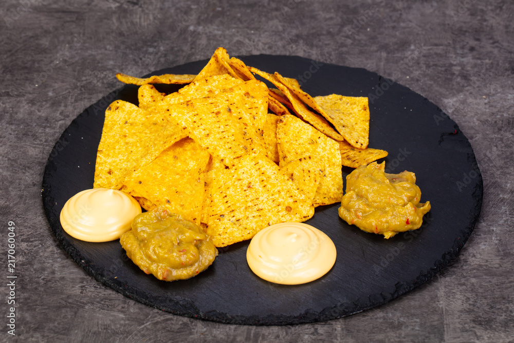 Nachos chips with sauce Nachos chips with sauce