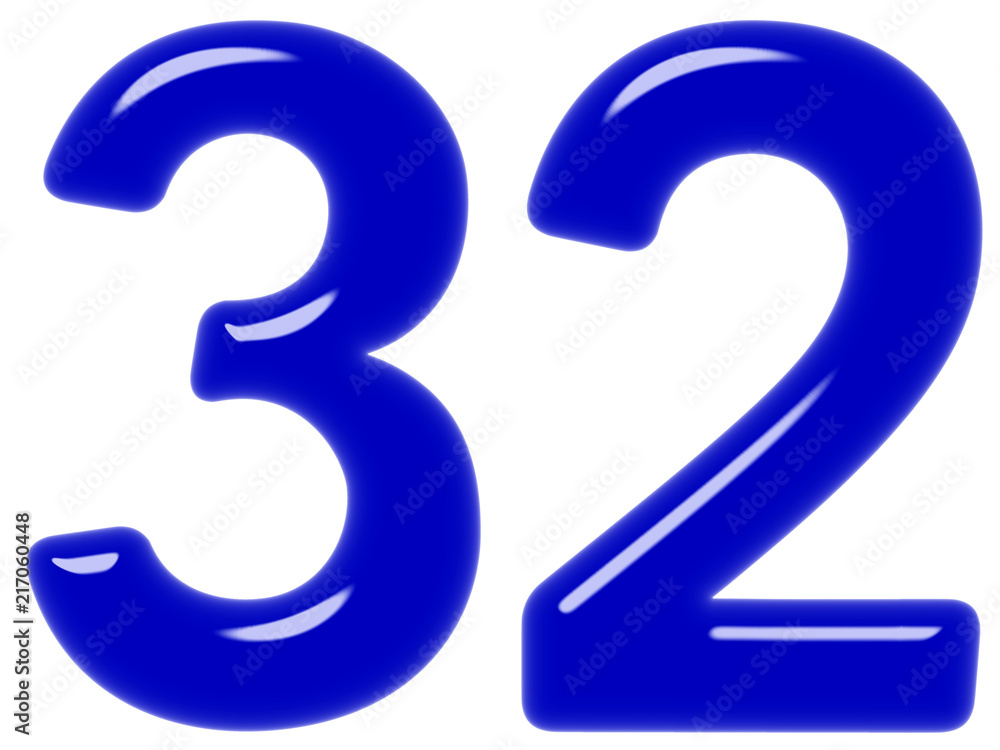 Fototapeta premium Numeral 32, thirty two, isolated on white background, 3d render