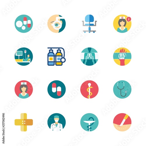 hospital vector icons set. nurse, patient, surgery and wheel chair in this set