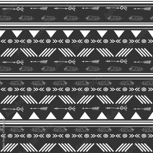 Tribal black and white seamless repeat pattern. Great for folk modern wallpap...