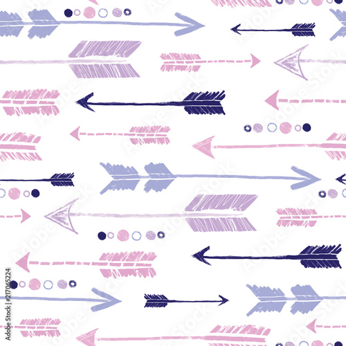 Purple pink tribal arrows repeat pattern design. Great for folk modern wallpaper, backgrounds, invitations, packaging design projects. Surface pattern design.