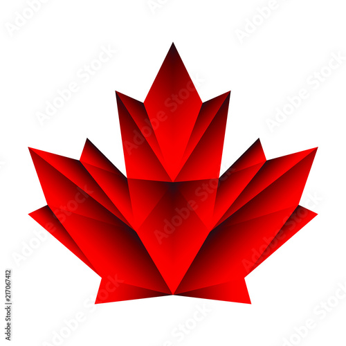 A red low poly maple leaf.