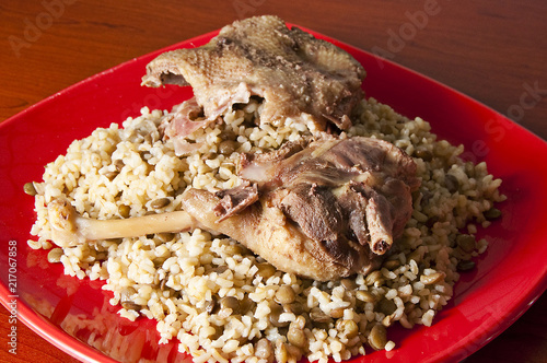 Traditional Goose meat and brown rice from Kars City