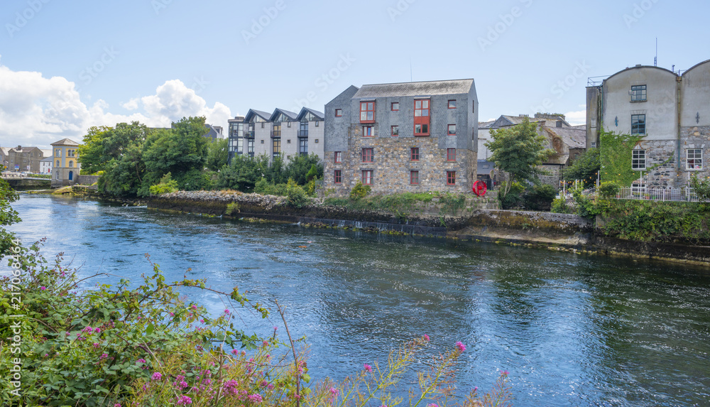 River through the city of Galway in Ireland in summer