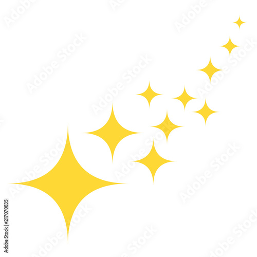 Yellow star glitter icons. Flat asterisks, pattern. Vector elements on isolated white background.