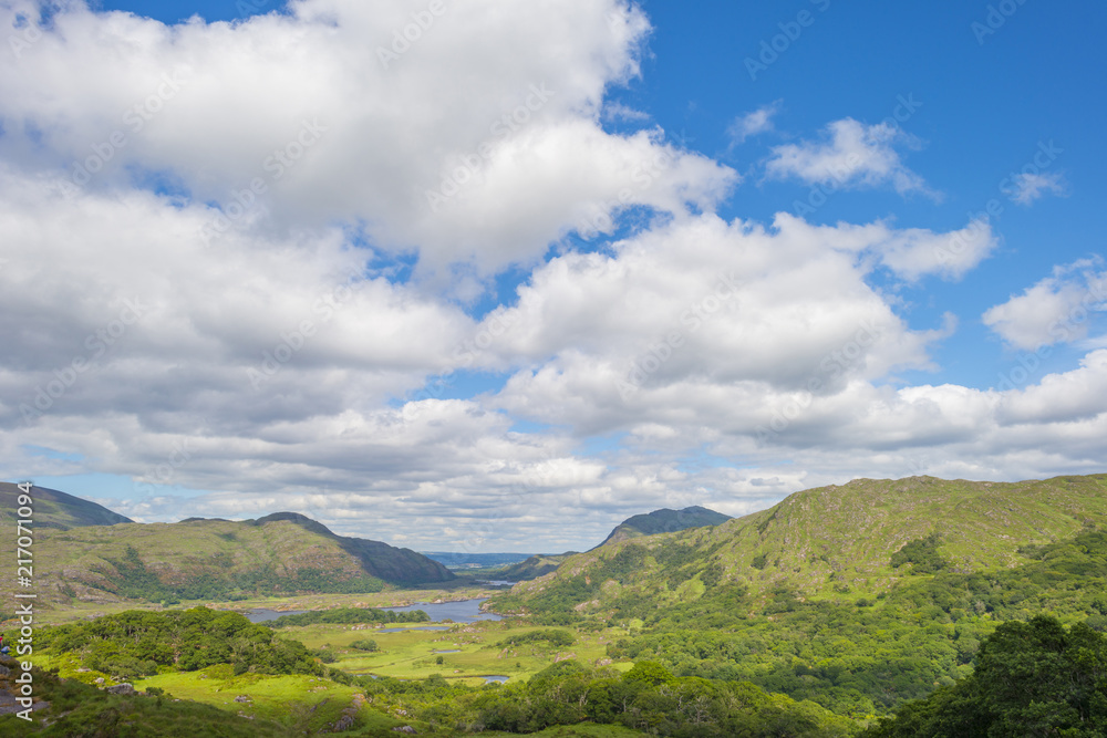 Scenic panorama of green mountains and blue lakes in summer
Scenic panorama of green mountains and blue lakes in summer