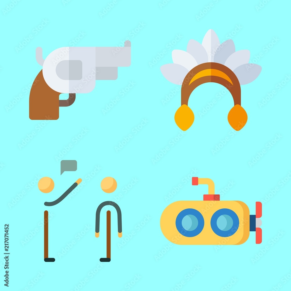 war vector icons set. salutation, submarine, gun and native american in this set