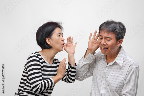 Senior man hearing loss , Hard of hearing