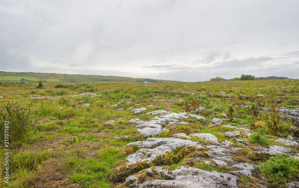 Stone walls of a medieval ringfort in national park the Burren Stone walls of a medieval ringfort in national park the Burren